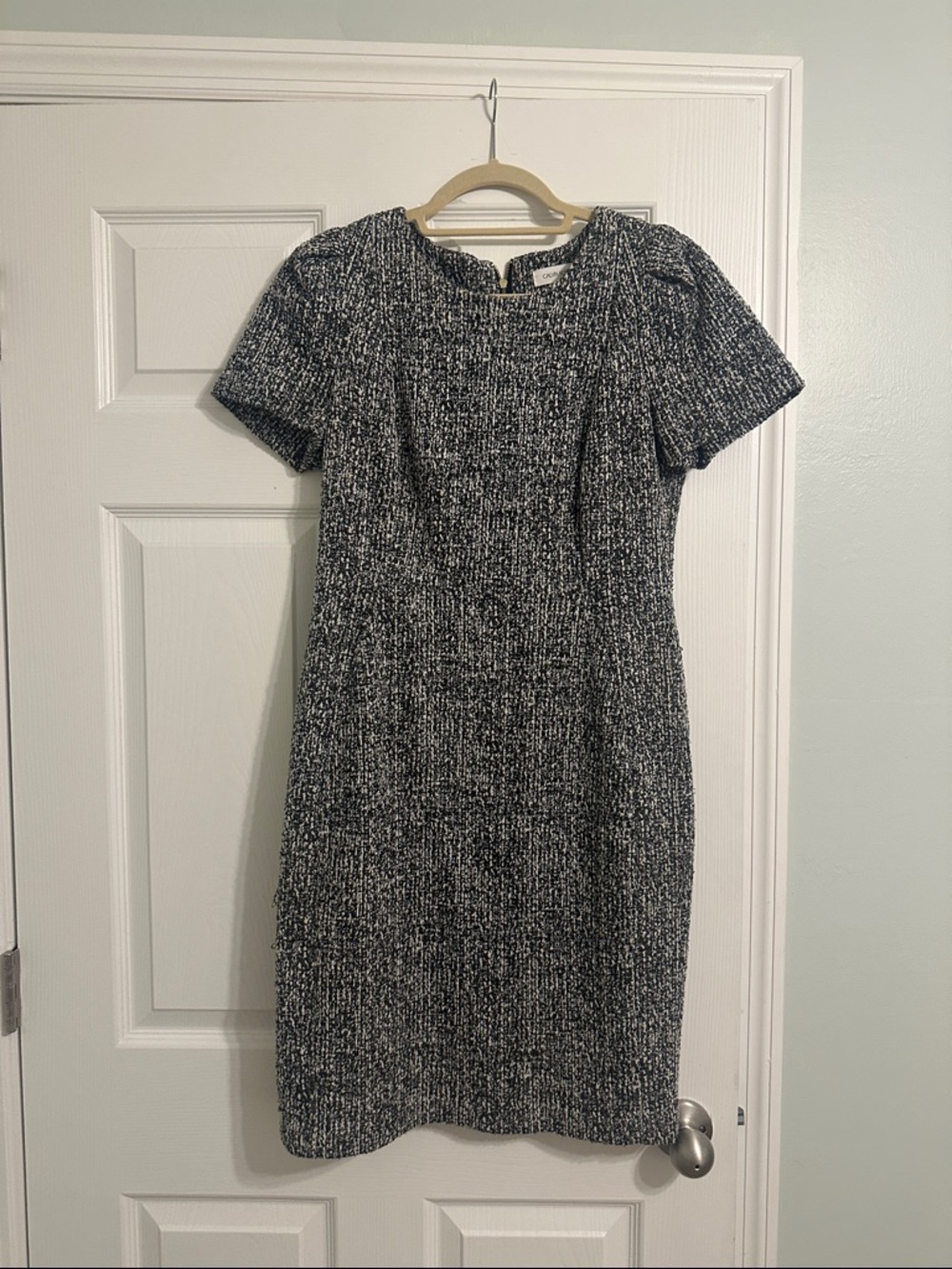Calvin Klein Black and White Tweed Midi Dress